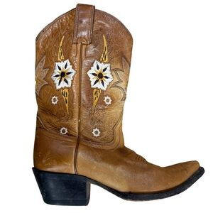 SONORA Floral Embroidered Leather Cowboy Boots Brown Size 6